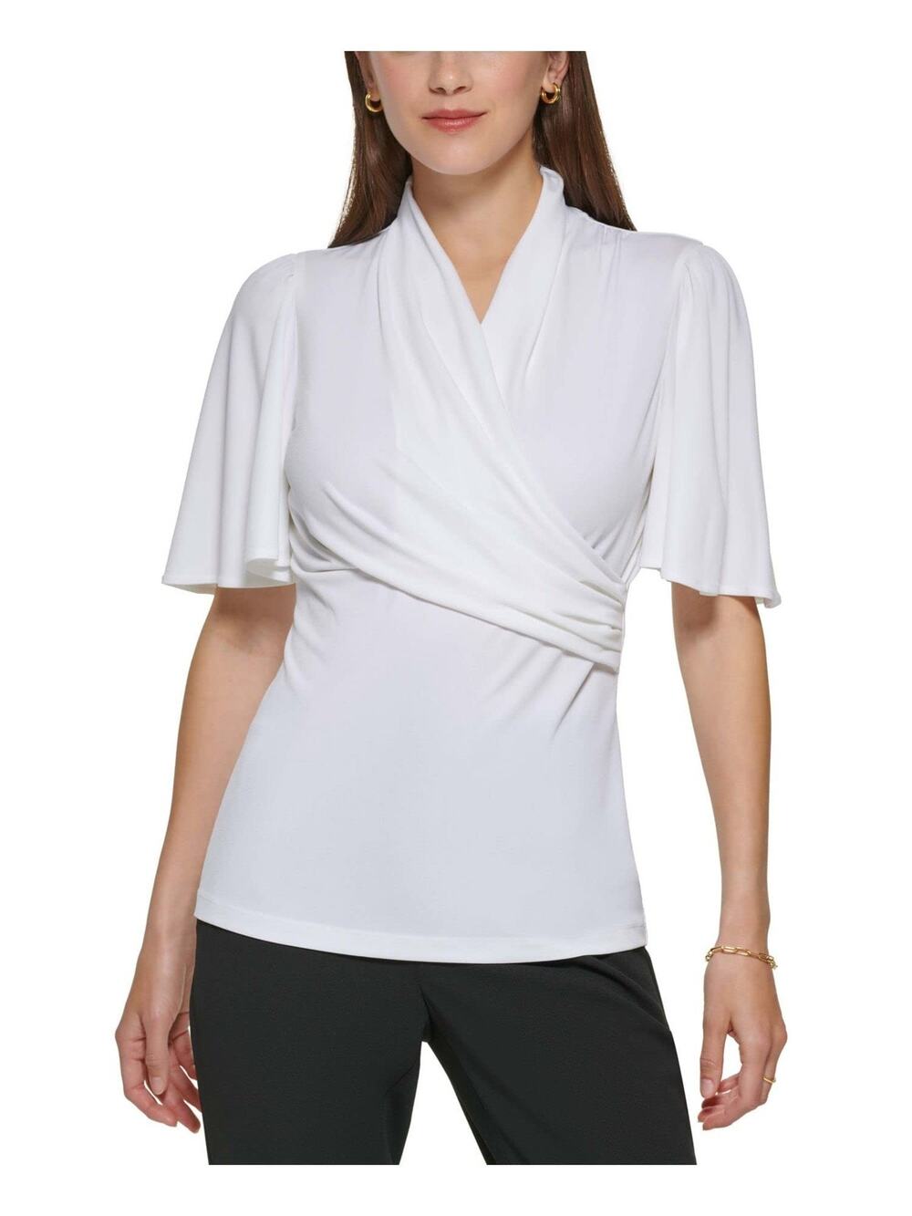 DKNY Flutter Sleeve Top White Size XL